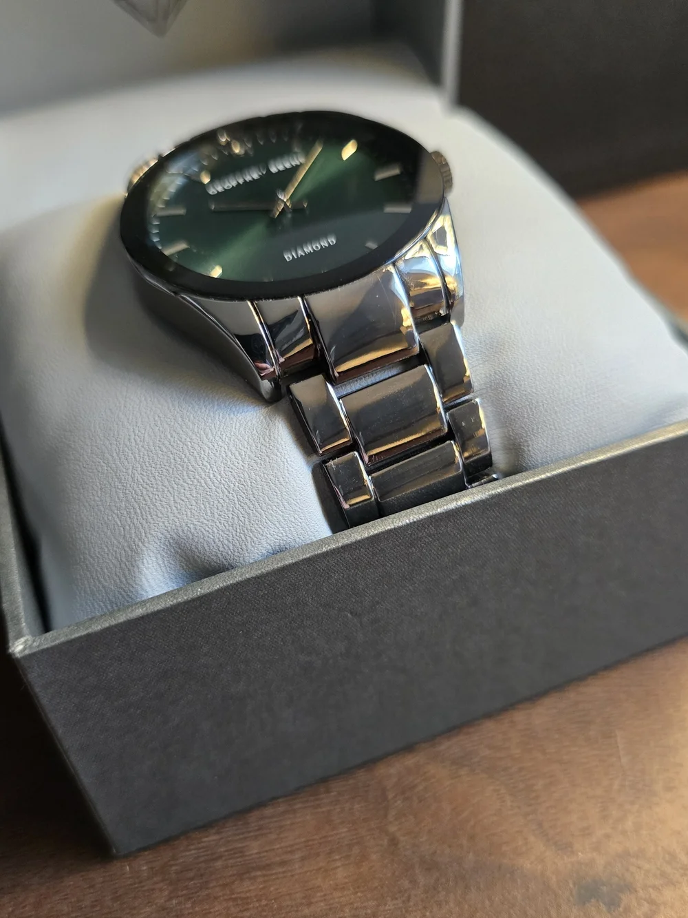 Geoffrey Beene Men’s Green Dial Stainless Steel Gunmetal Watch-New!